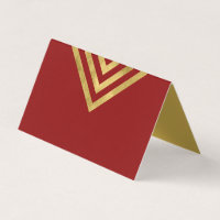 Chic Red and Faux Gold Geometric Place Card