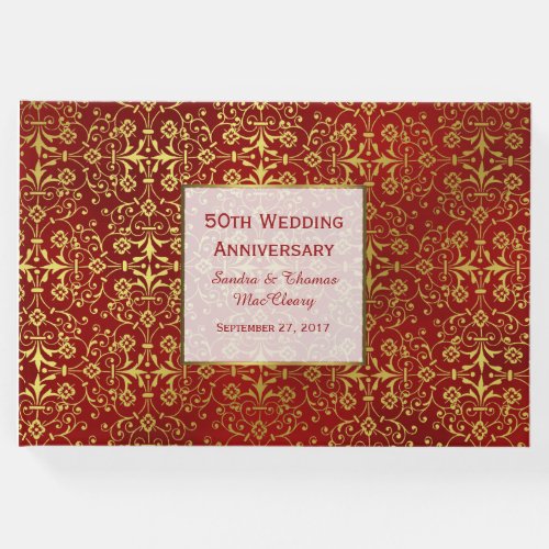 Chic Red and Gold 50th Anniversary Guest Book