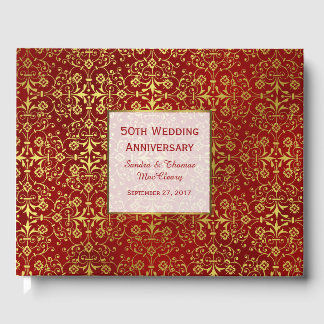 Chic Red and Gold 50th Anniversary Guest Book