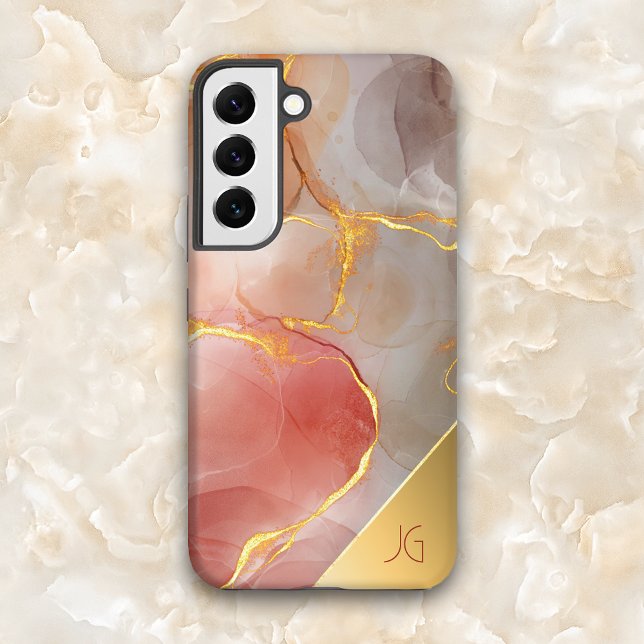 Chic Red and Gold Agate Monogram Samsung Galaxy Case (Creator Uploaded)