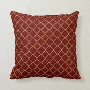Chic Red and Gold Quatrefoil Throw Pillow