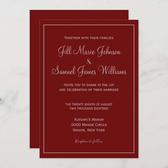 Chic Red and Gray Wedding Invitation (Front/Back)