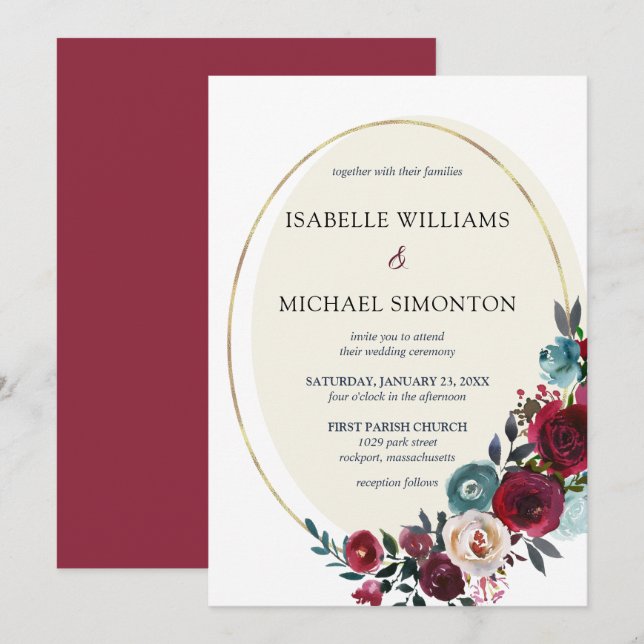 Chic Red and Pink Rose Floral Wedding Invitation (Front/Back)