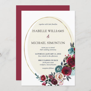 Chic Red and Pink Rose Floral Wedding Invitation