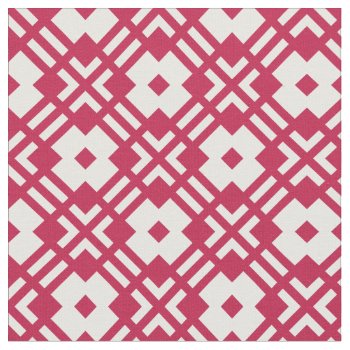 Chic Red And White Abstract Geometric Pattern Fabric by TintAndBeyond at Zazzle