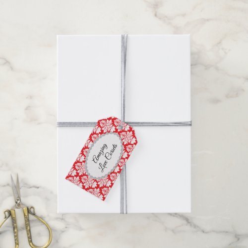 Chic Red and White Damask Business Product Tags