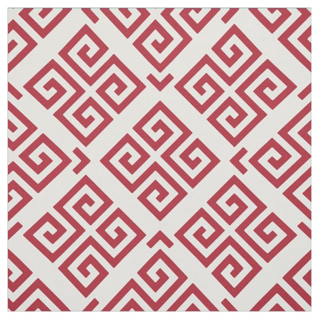 Chic red and white greek key geometric patterns fabric (Swatch)