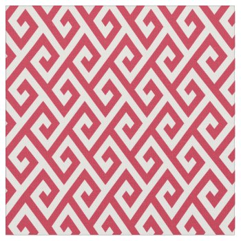 Chic Red And White Greek Key Geometric Patterns Fabric by TintAndBeyond at Zazzle