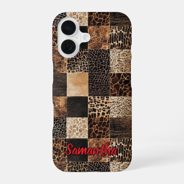 Chic Red Animal Print Leopard Monogram Iphone Case (Back)