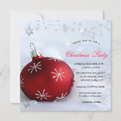 Chic Red Ball Snowflakes Christmas Company Party Invitation