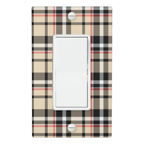 Chic Red Beige Black White Plaid Stripes Pattern Light Switch Cover