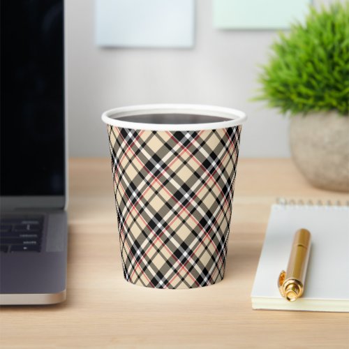 Chic Red Beige Black White Plaid Stripes Pattern Paper Cups