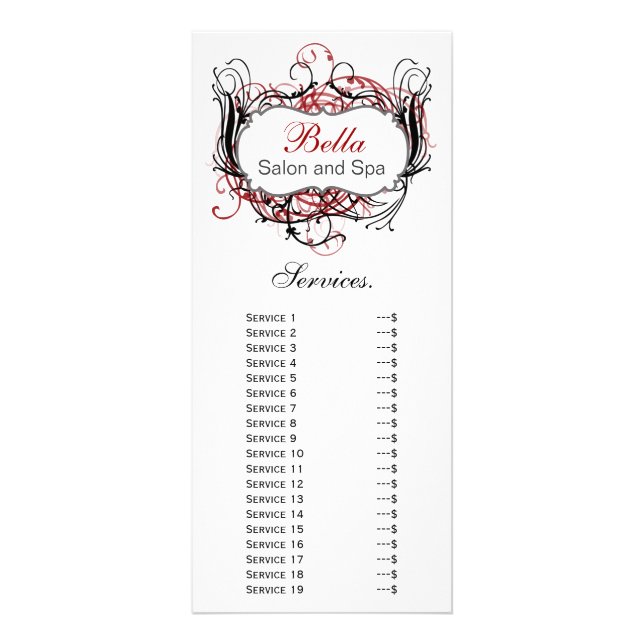 chic red, black and white Services rack card (Front)