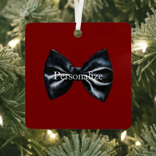 Chic Red Black Bow Tie Personalized Metal Ornament (Insitu)