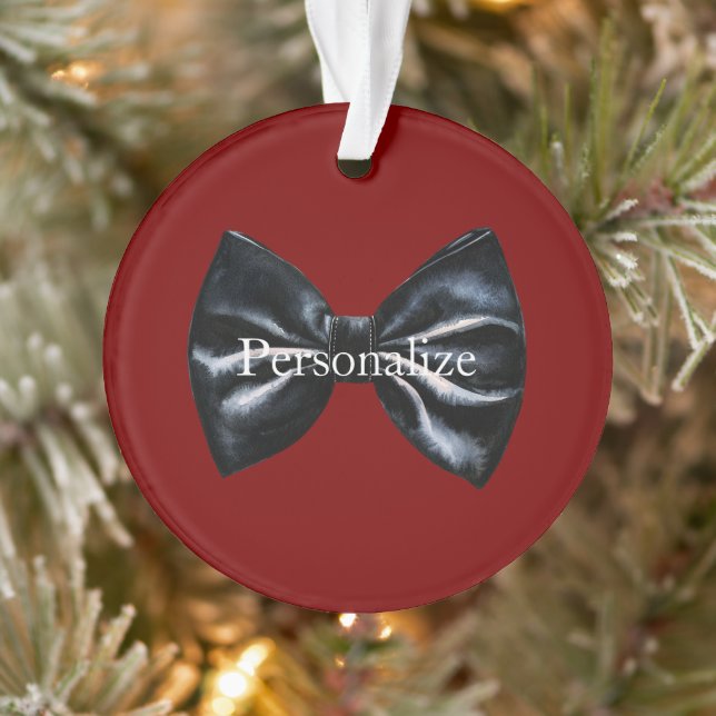 Chic Red Black Bow Tie Personalized Ornament (Tree)