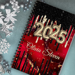 Chic red black drippings glitter monogram 2025 planner