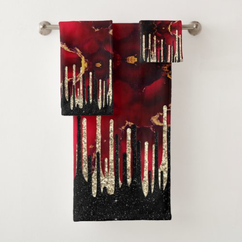 Chic red black drippings glitter monogram bath towel set