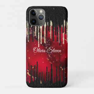 Chic red black drippings glitter monogram iPhone 11 pro case