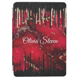 Chic red black drippings glitter monogram iPad air cover