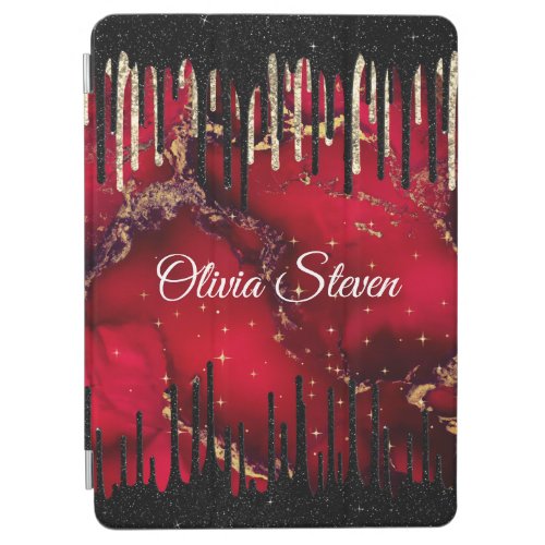 Chic red black drippings glitter monogram iPad air cover
