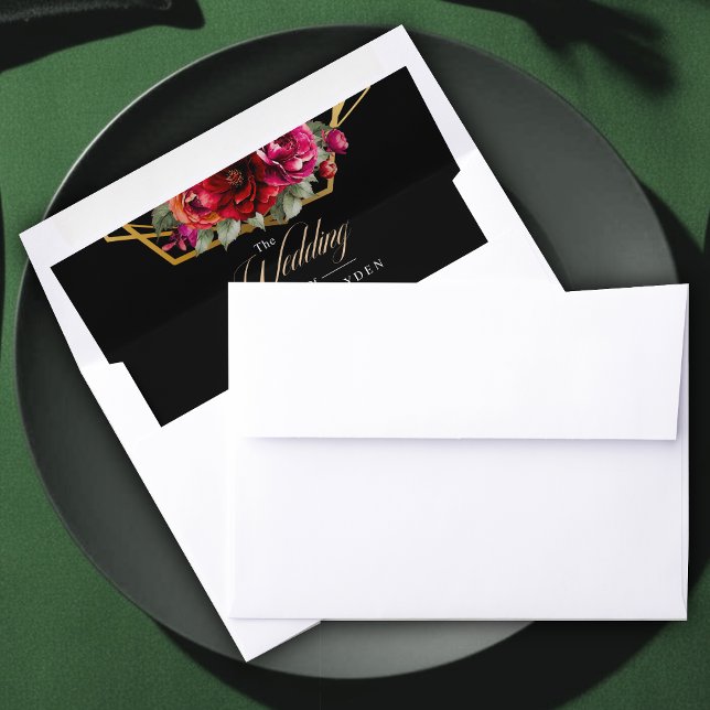 Chic red black floral wedding envelope liner (Creator Uploaded)