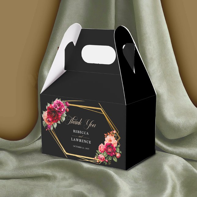 Chic red black floral wedding favor boxes (Creator Uploaded)