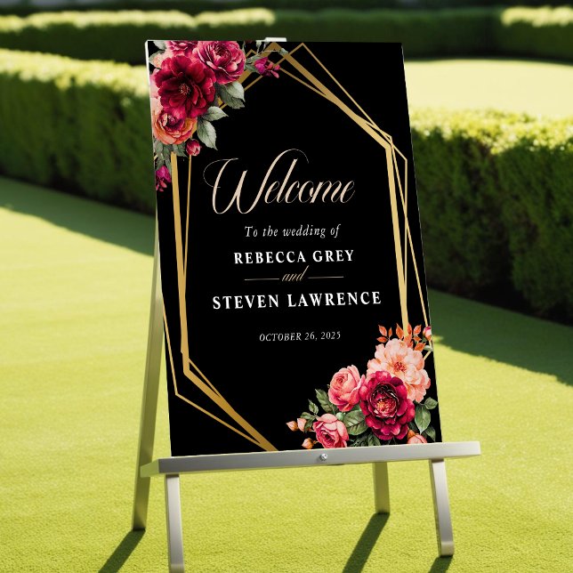 Chic red black floral wedding  foam board (Creator Uploaded)