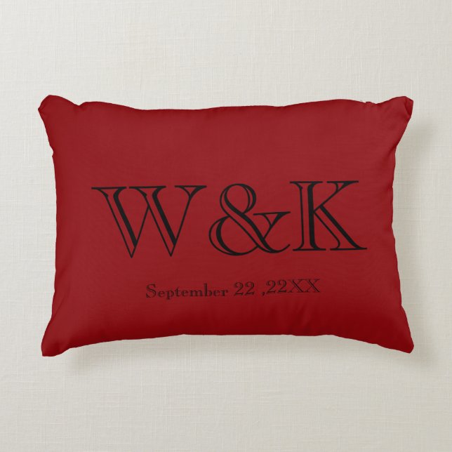 Chic red black monogram wedding keepsake  accent pillow (Front)