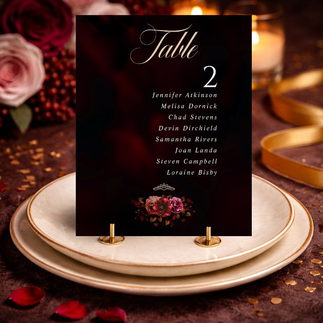 chic red black moody floral wedding table number (Creator Uploaded)