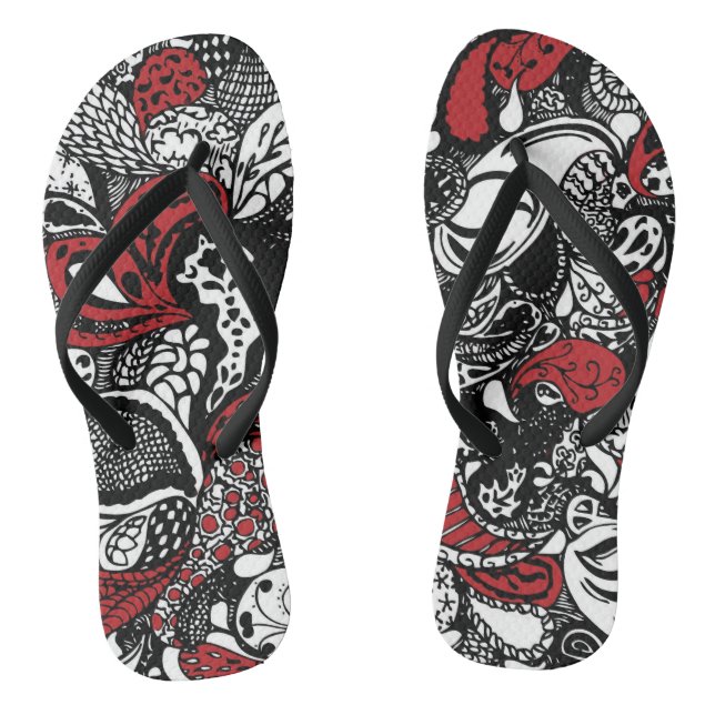 Chic Red & Black Paisley Flip Flops (Footbed)