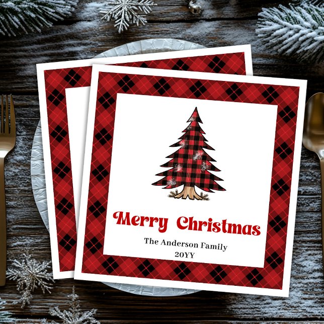 Chic Red Black Plaid Christmas Napkin Personalized (Chic Red Black Plaid Christmas Napkin Personalized)