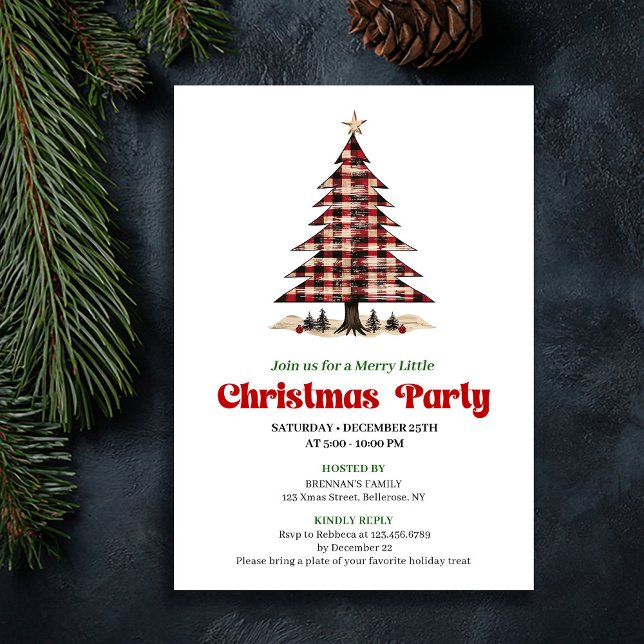 Chic Red Black Plaid Christmas Party Invitation (Chic Red Black Plaid Christmas Party Invitation)