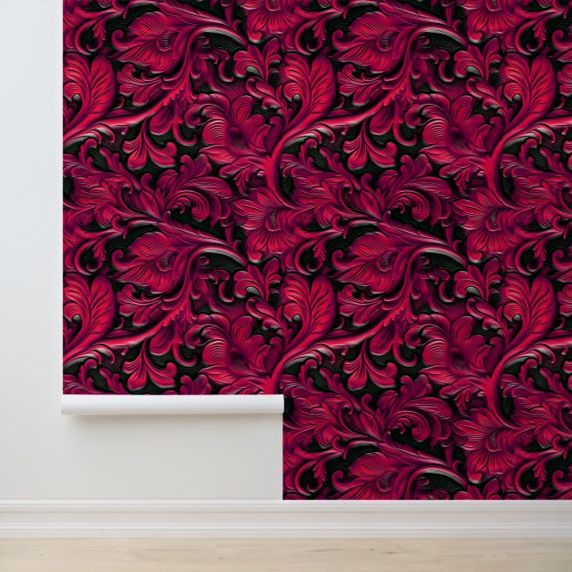 Chic red black tooled leather large wallpaper  (Application)