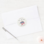 Chic Red Blue Floral Teapot Baby Shower Tea Party Classic Round Sticker (Envelope)