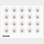 Chic Red Blue Floral Teapot Baby Shower Tea Party Classic Round Sticker (Sheet)