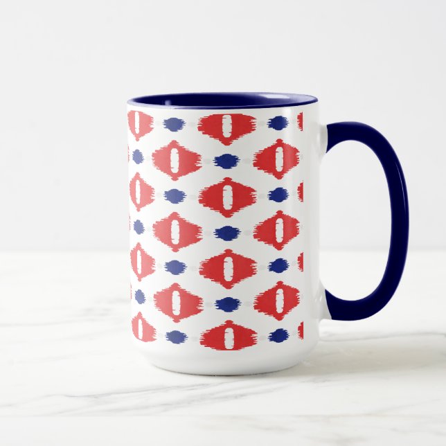 Chic red blue white ikat tribal patterns mug (Right)