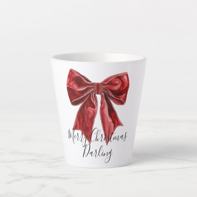 Chic Red Bow Personalized Christmas Latte Mug (Front)