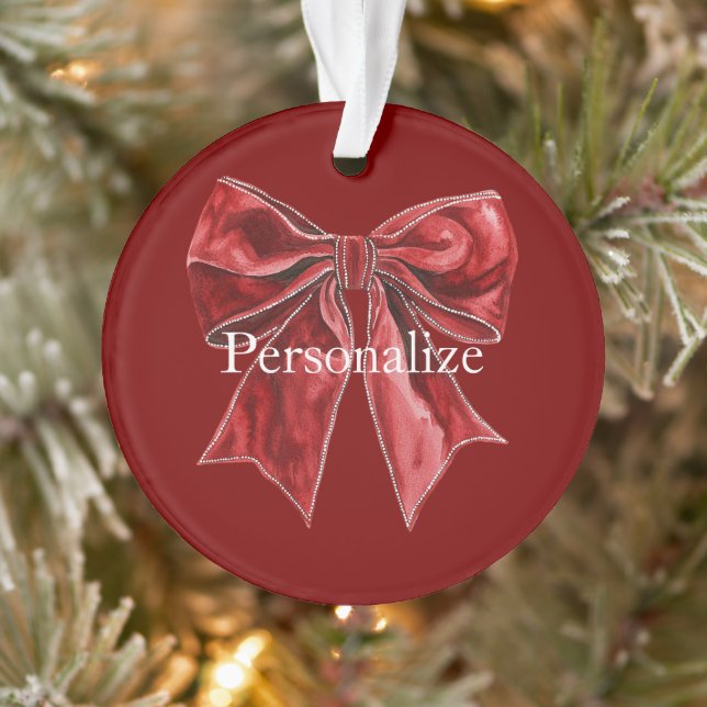 Chic Red Bow Personalized Ornament (Tree)
