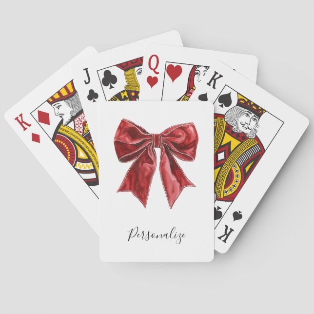 Chic Red Bow Personalized Poker Cards (Back)