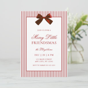 Chic Red Bow Ribbon Striped Friendsmas Party Invitation