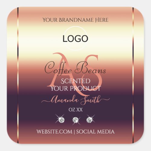 Chic Red Brown Product Labels Jewels Initials Logo