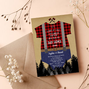 Chic Red Buffalo Baby Suit Lumberjack Baby Shower Invitation