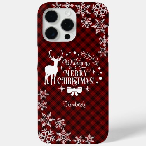 Chic Red Buffalo MERRY CHRISTMAS Monogram iPhone 15 Pro Max Case