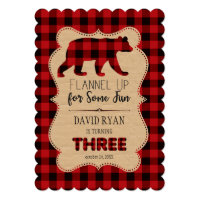Chic Red Buffalo Plaid Birthday THREE Custom Card