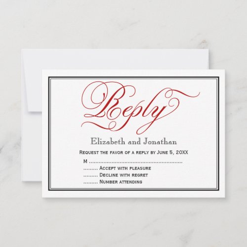Chic Red Calligraphy Script Wedding Reply Card