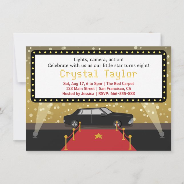 Chic Red Carpet Glam Hollywood Party Girl Birthday Invitation (Front)