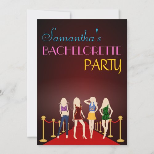 Chic Red Carpet Maroon Bachelorette Party Invites