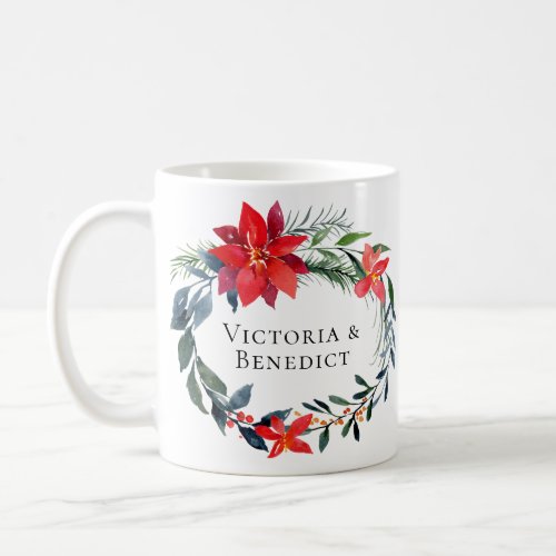 Chic Red Christmas Poinsettia Floral Wedding Coffee Mug
