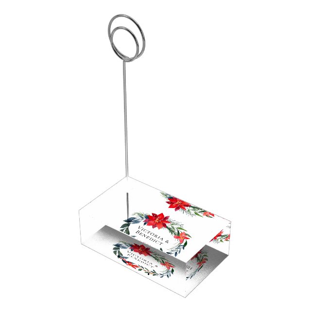 Chic Red Christmas Poinsettia Floral Wedding Place Card Holder (Corner)