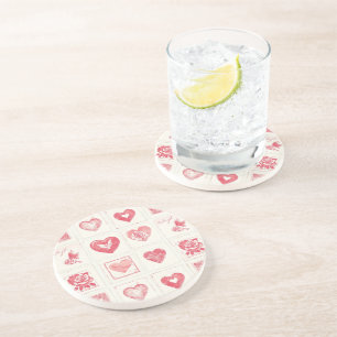 Chic Red Cream Valentine Love Coaster